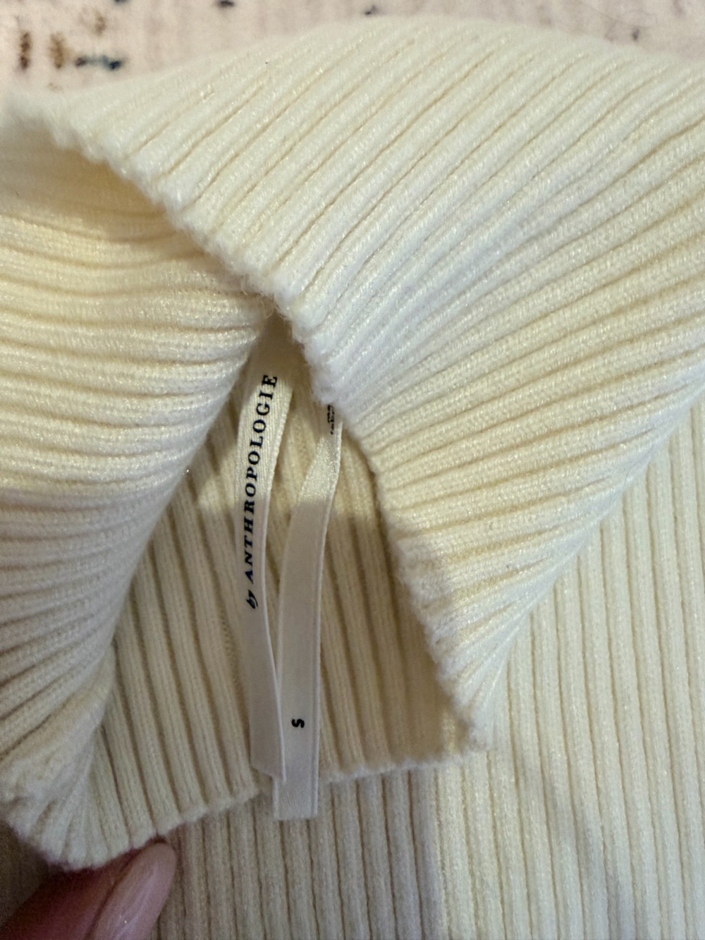 Anthropologie Ribbed Knit Mock Neck Dress Cream and Black - Picture 2 of 3